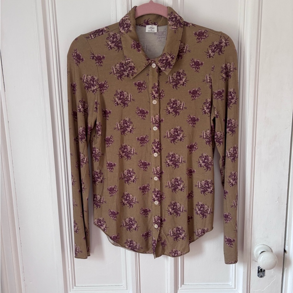 Women’s Wilfred Pose Long Sleeve Jersey Floral Button Up Shirt Size Medium - Picture 2 of 9